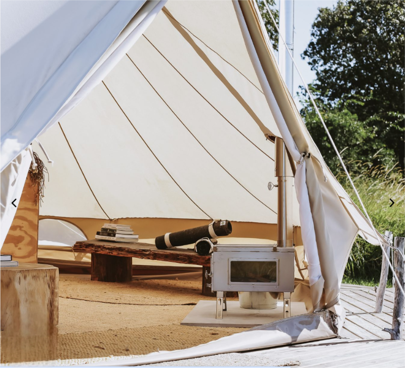 Que tipos de tendas glamping podem ser usadas com fogões a lenha?