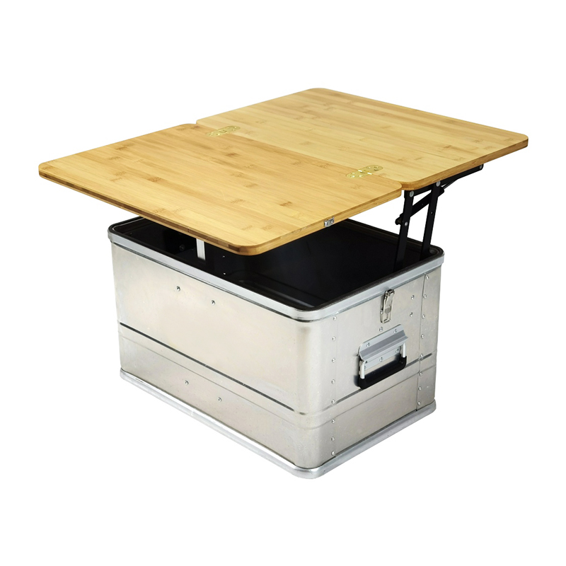 Cozinha móvel para acampamento, caixa de armazenamento de utensílios de cozinha com mesa dobrável