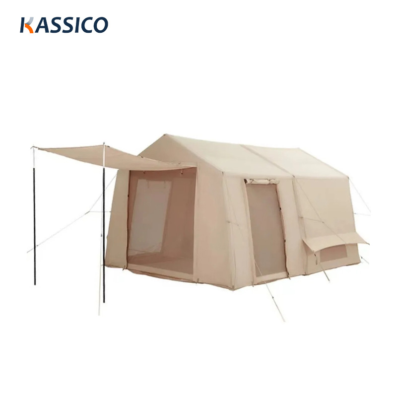 Tenda de acampamento inflável de 12㎡ com dois cômodos - Algodão TC, à prova de chuva, abertura rápida