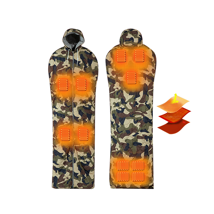 Saco de dormir aquecido USB camuflado para pesca e caça ao ar livre