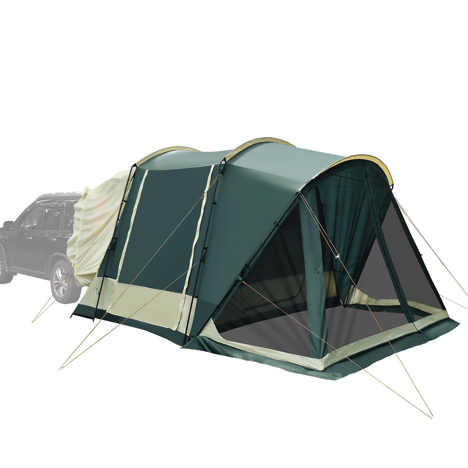 Tenda anexada a SUV com varanda de tela de malha