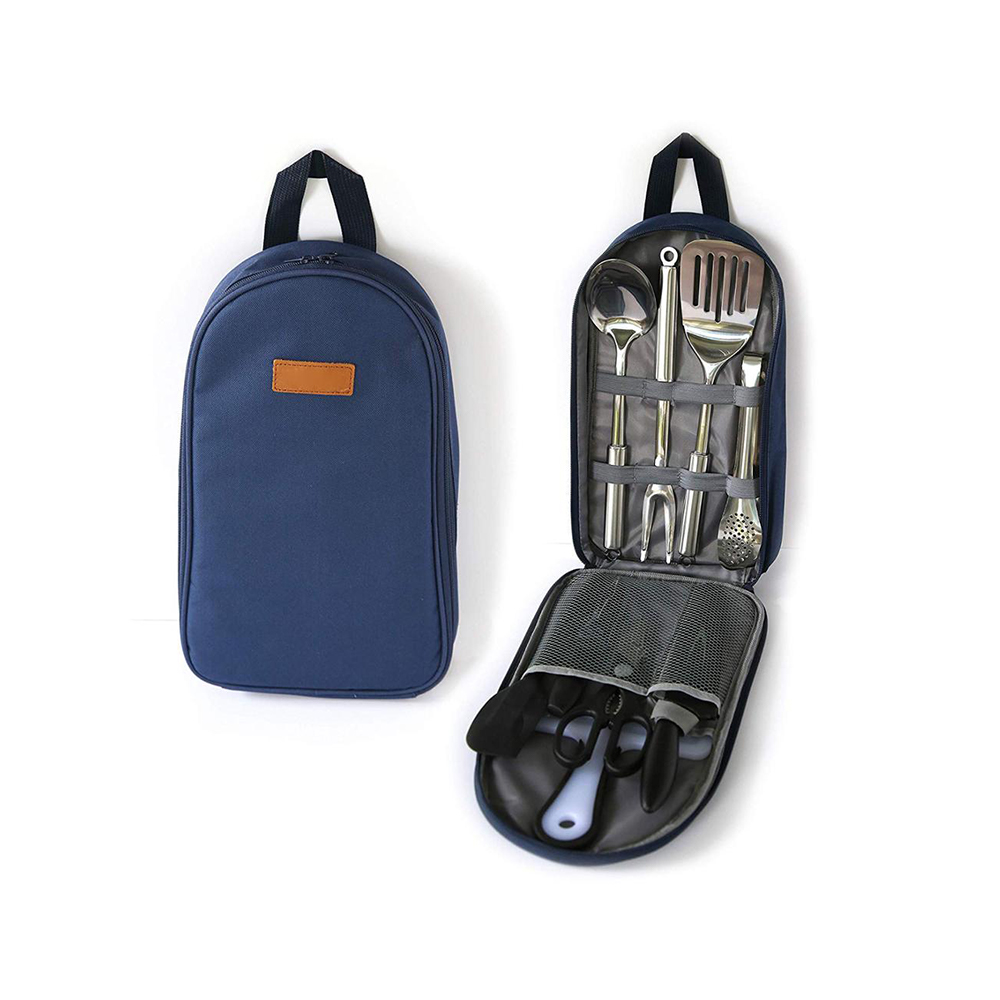 Conjunto organizador de utensílios de cozinha para acampamento com 9 peças | Panelas de aço inoxidável