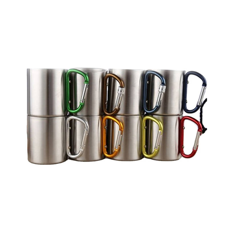 Caneca mosquetão portátil de aço inoxidável