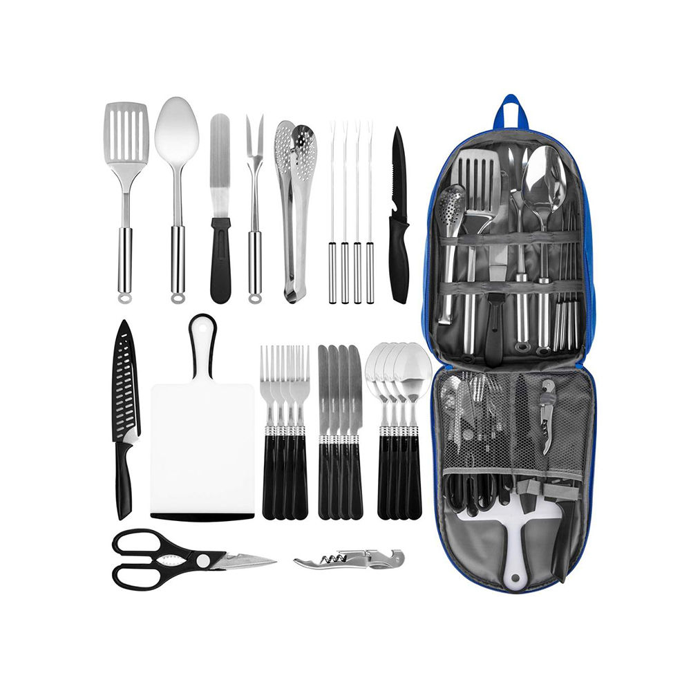 Conjunto de utensílios de cozinha para camping com 27 peças