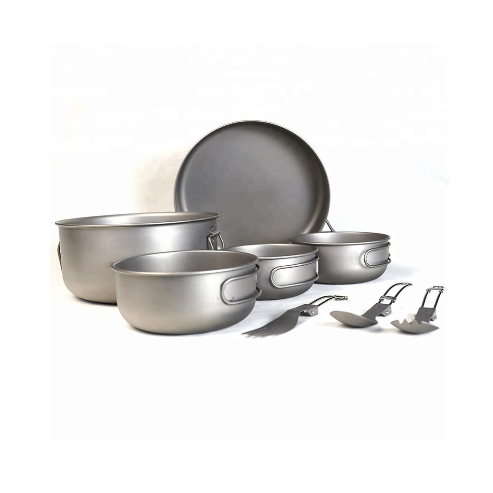 Conjunto de alimentos de titânio para acampamento ao ar livre