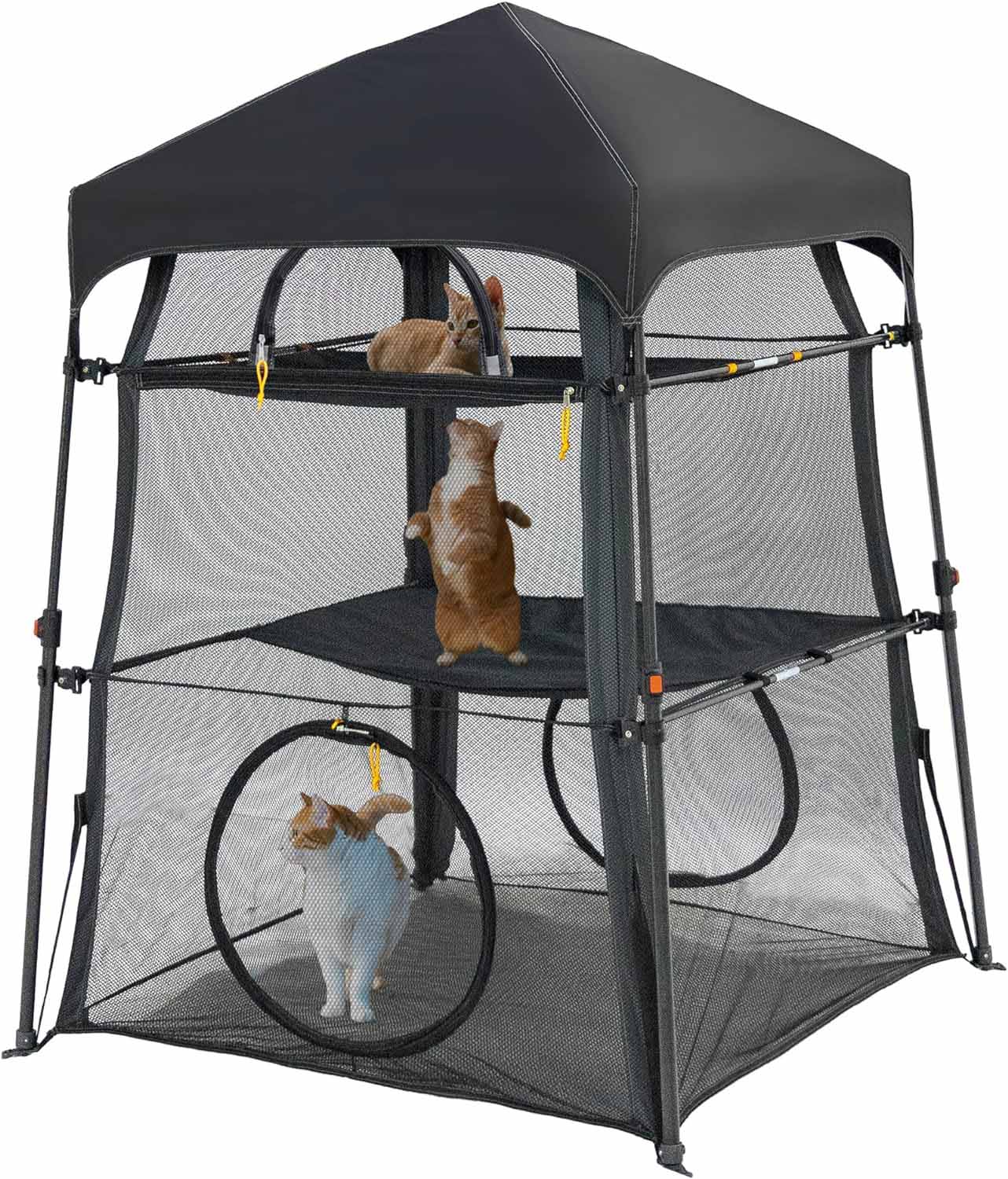 Tenda para animais de estimação grande, portátil, com estrutura de três camadas, malha visível, para áreas externas
